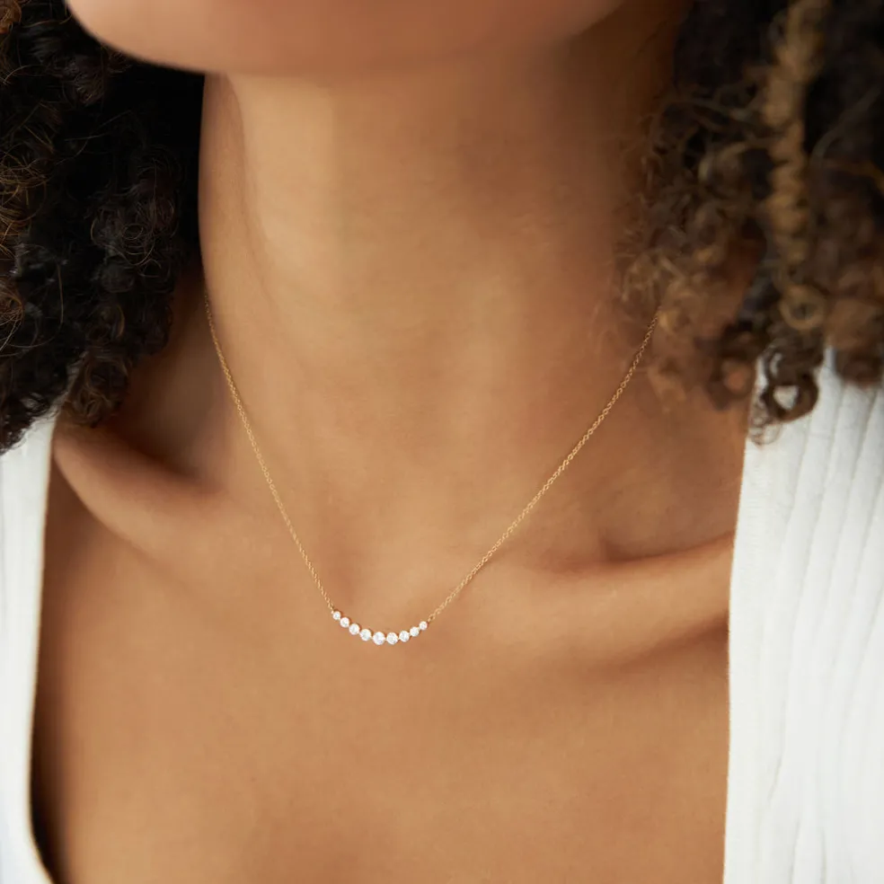 14K Shared Prong Curved Diamond Necklace