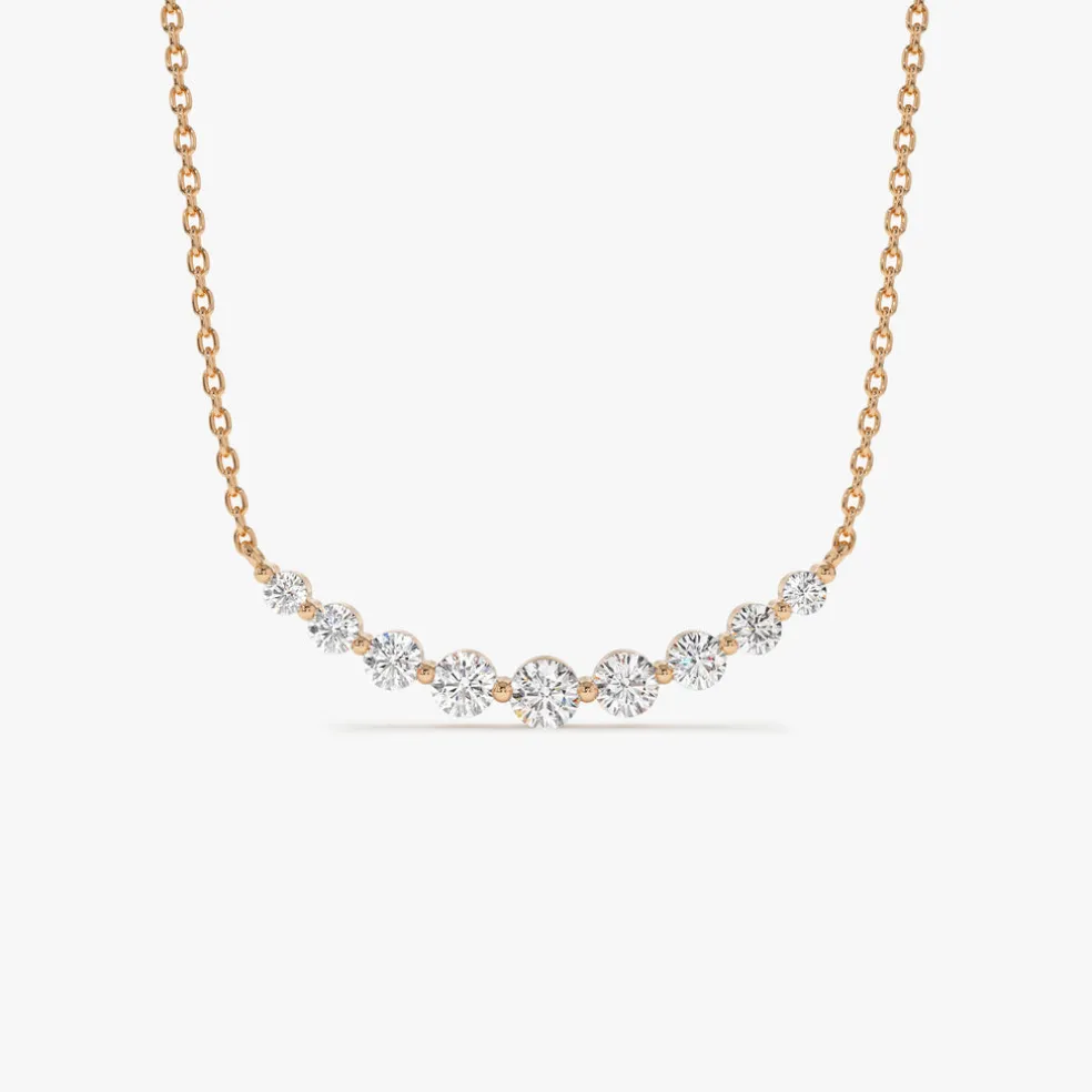 14K Shared Prong Curved Diamond Necklace