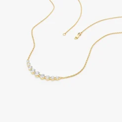 14K Shared Prong Curved Diamond Necklace