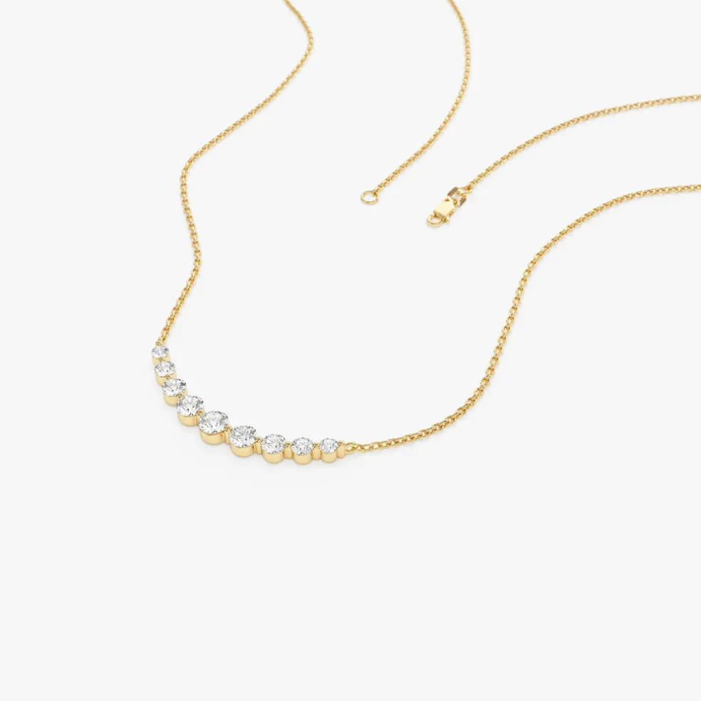 14K Shared Prong Curved Diamond Necklace