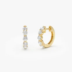 14k Shared Prong Diamond Hoops