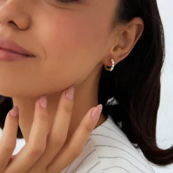 14k Shared Prong Diamond Hoops