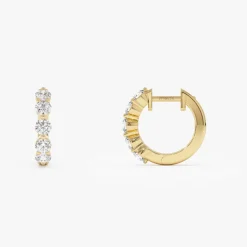 14k Shared Prong Diamond Hoops