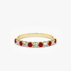 14k Shared Prong Ruby & Diamond Wedding Ring