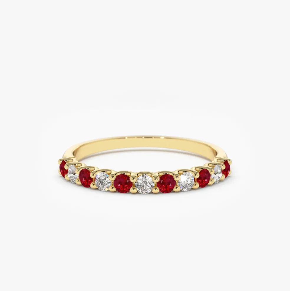 14k Shared Prong Ruby & Diamond Wedding Ring