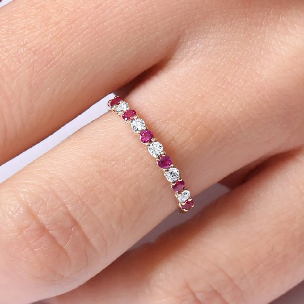 14k Shared Prong Ruby & Diamond Wedding Ring