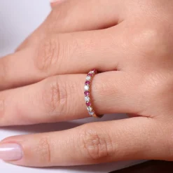 14k Shared Prong Ruby & Diamond Wedding Ring