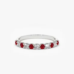 14k Shared Prong Ruby & Diamond Wedding Ring