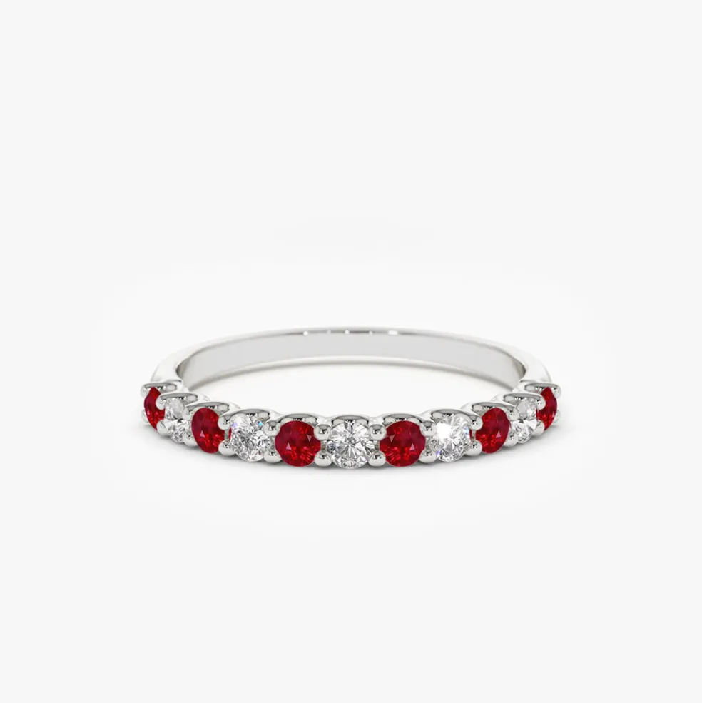 14k Shared Prong Ruby & Diamond Wedding Ring