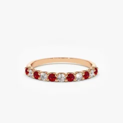 14k Shared Prong Ruby & Diamond Wedding Ring