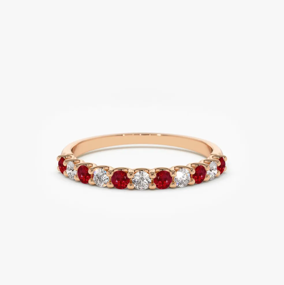 14k Shared Prong Ruby & Diamond Wedding Ring