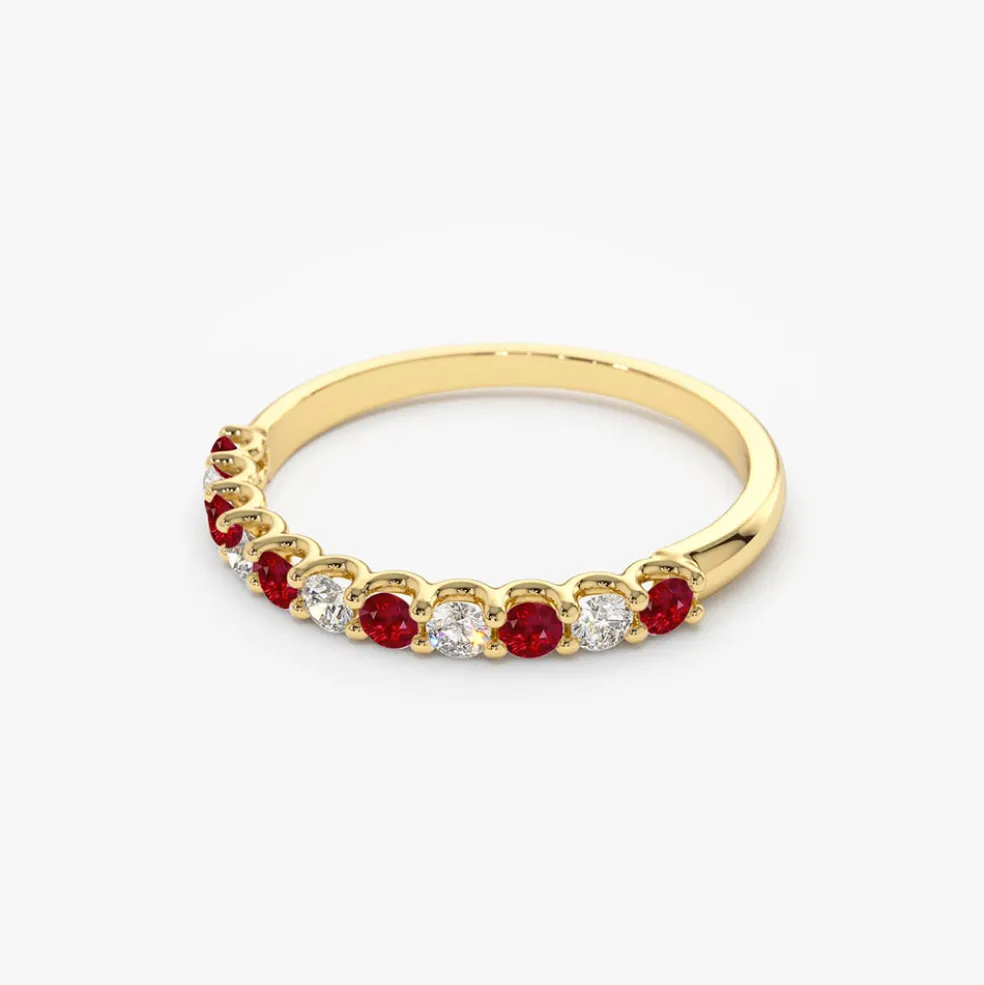 14k Shared Prong Ruby & Diamond Wedding Ring