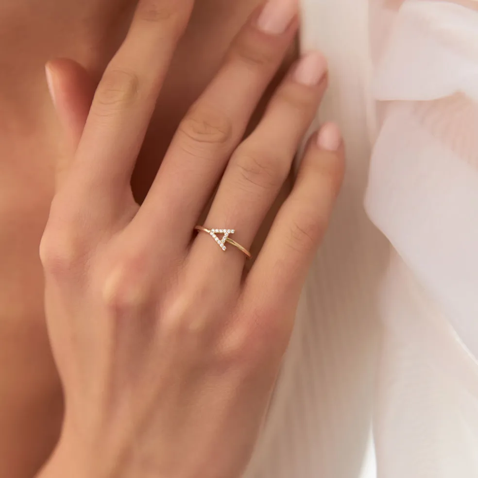 14k Sideways Diamond Letter Personalized Ring