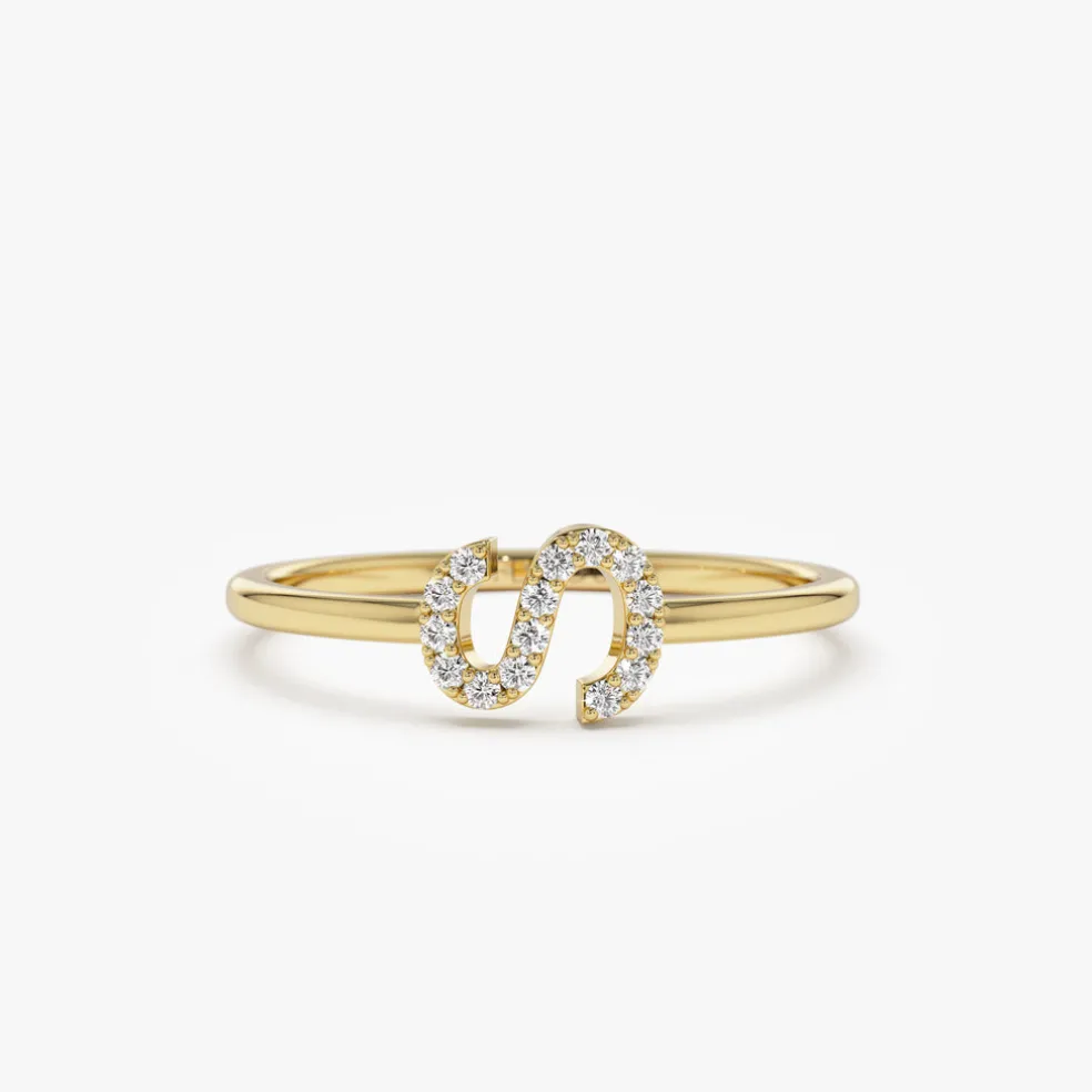 14k Sideways Diamond Letter Personalized Ring