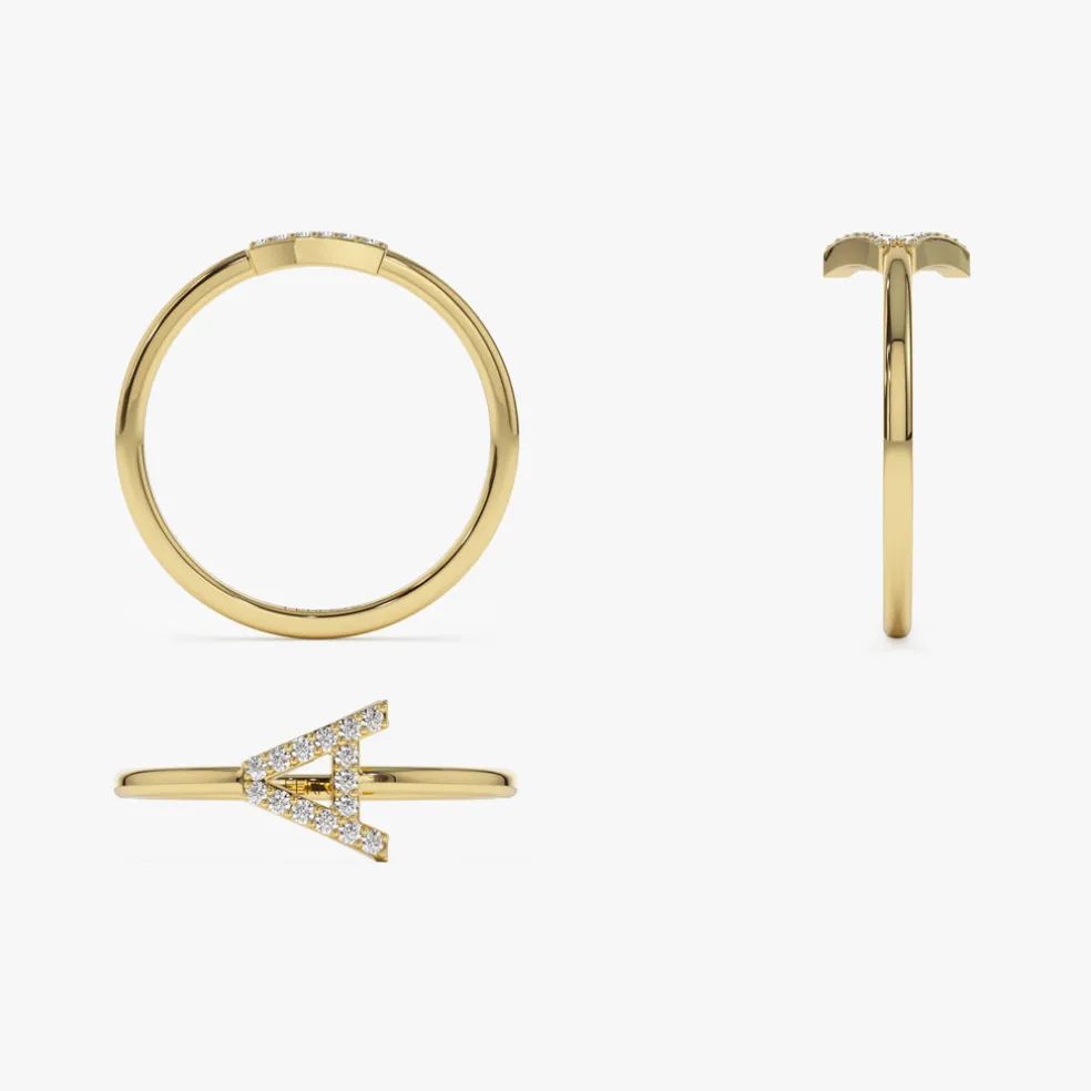 14k Sideways Diamond Letter Personalized Ring