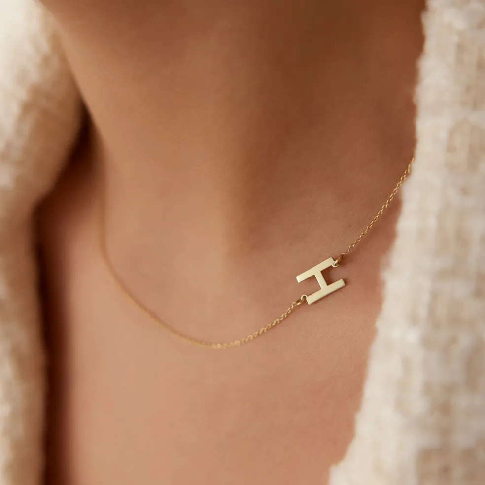 14k Sideways Initial Necklace