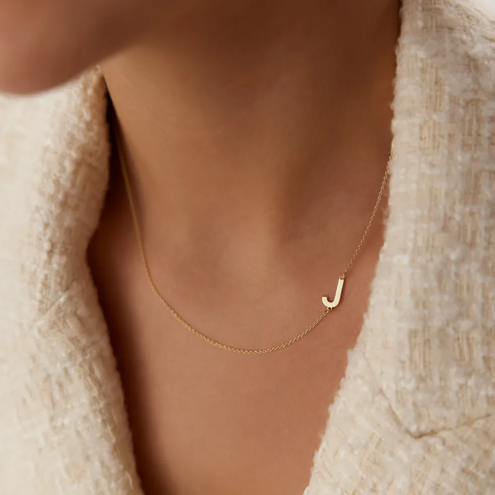 14k Sideways Initial Necklace