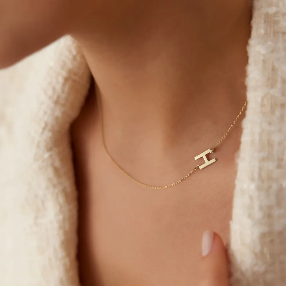 14k Sideways Initial Necklace