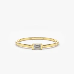 14K Single Baguette Solitaire Diamond Ring