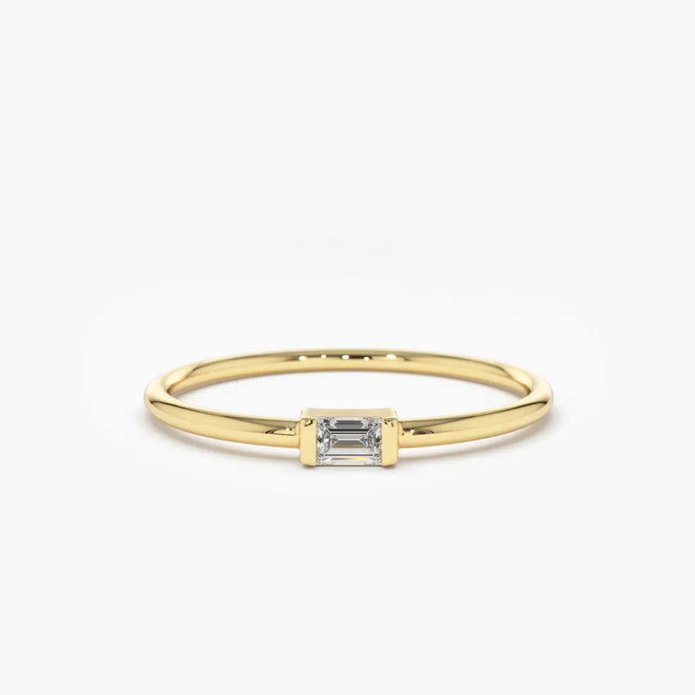 14K Single Baguette Solitaire Diamond Ring