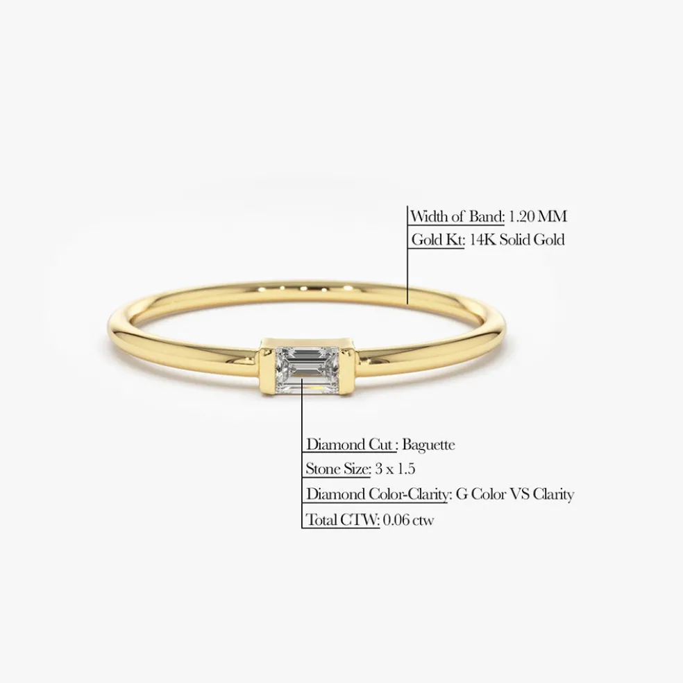 14K Single Baguette Solitaire Diamond Ring