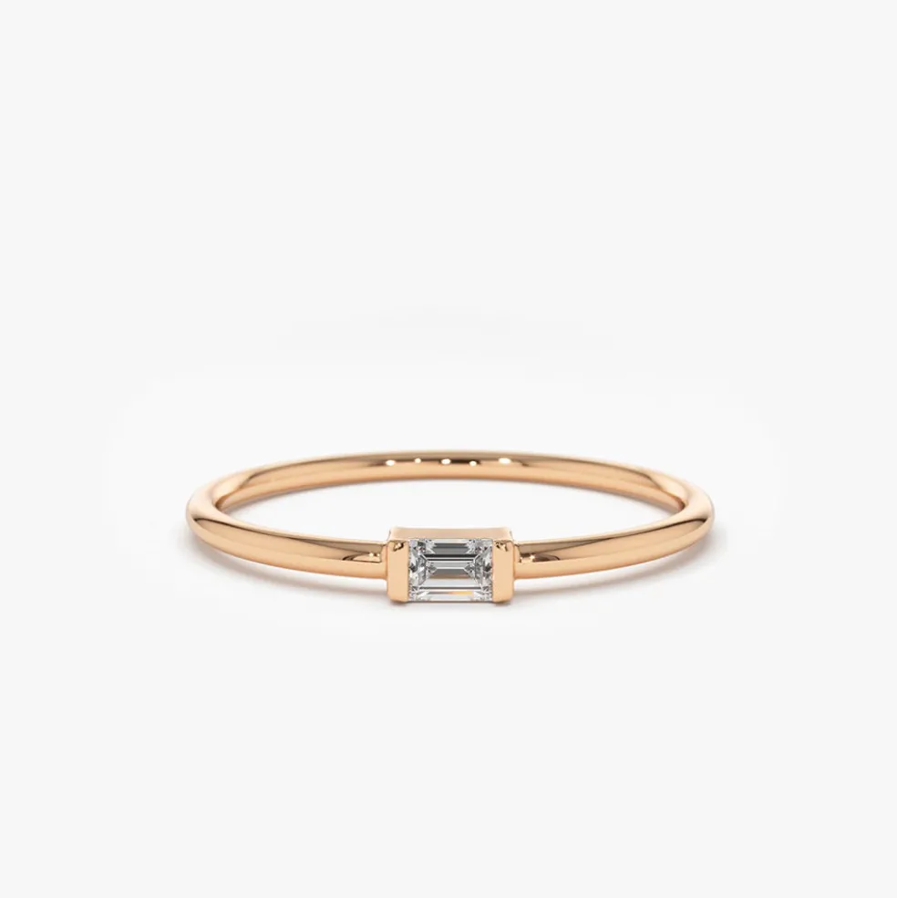 14K Single Baguette Solitaire Diamond Ring