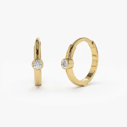 14K Single Bezel Set Diamond Hoops