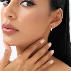 14K Single Bezel Set Diamond Hoops
