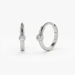 14K Single Bezel Set Diamond Hoops