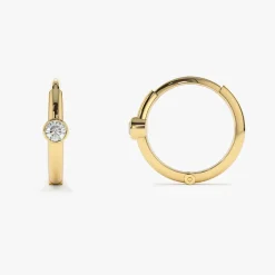 14K Single Bezel Set Diamond Hoops