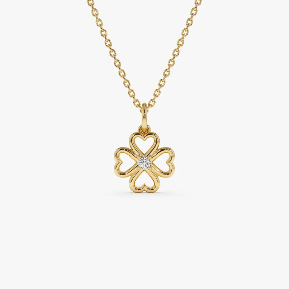14k Single Diamond Clover Necklace