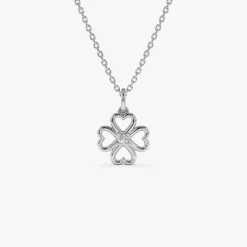 14k Single Diamond Clover Necklace
