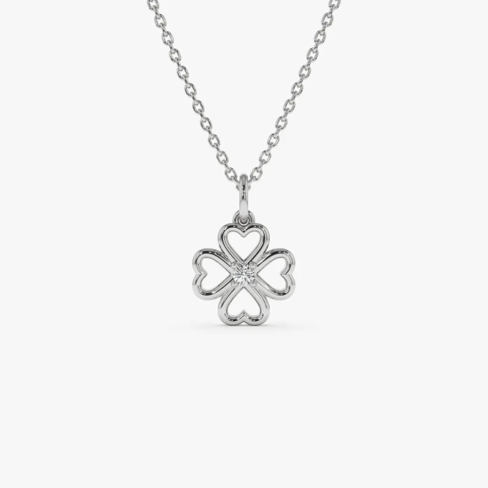 14k Single Diamond Clover Necklace