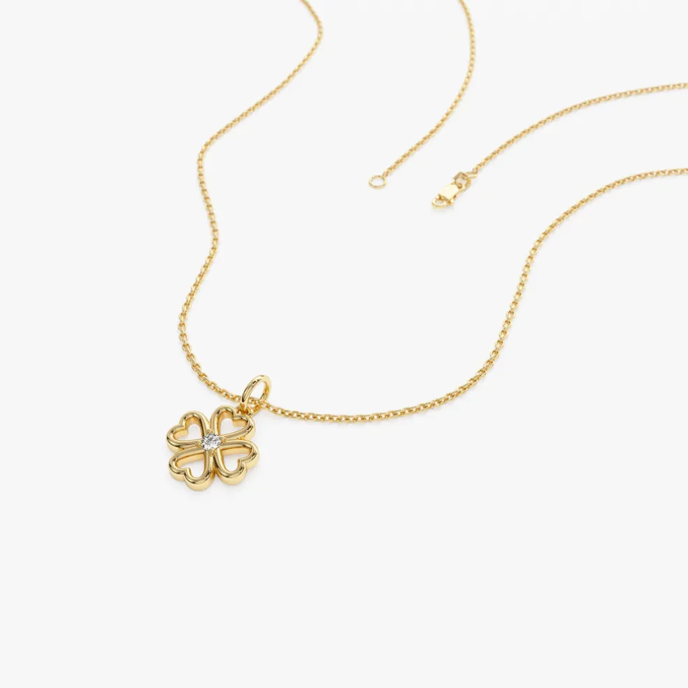 14k Single Diamond Clover Necklace