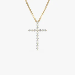14k Single Shared Prong Diamond Cross