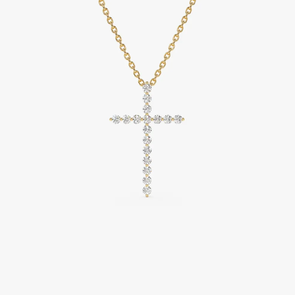 14k Single Shared Prong Diamond Cross