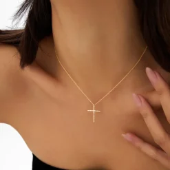 14k Single Shared Prong Diamond Cross