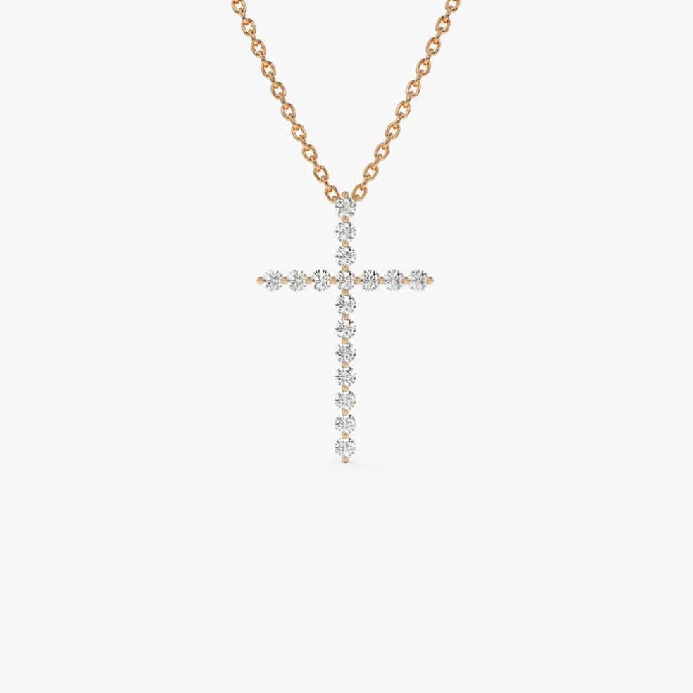 14k Single Shared Prong Diamond Cross