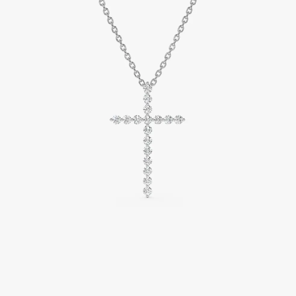 14k Single Shared Prong Diamond Cross