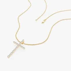 14k Single Shared Prong Diamond Cross