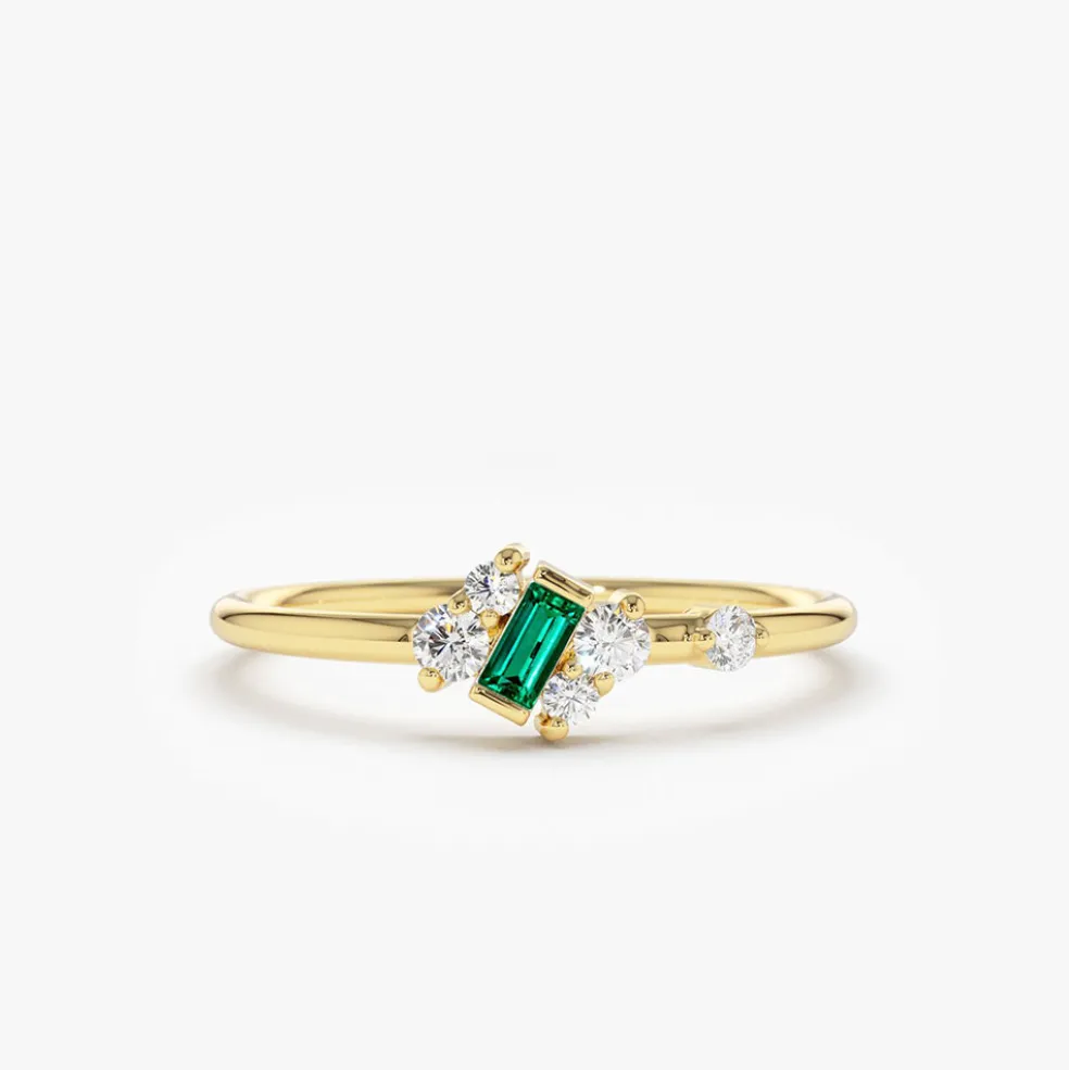 14k Slanted Baguette Emerald Ring
