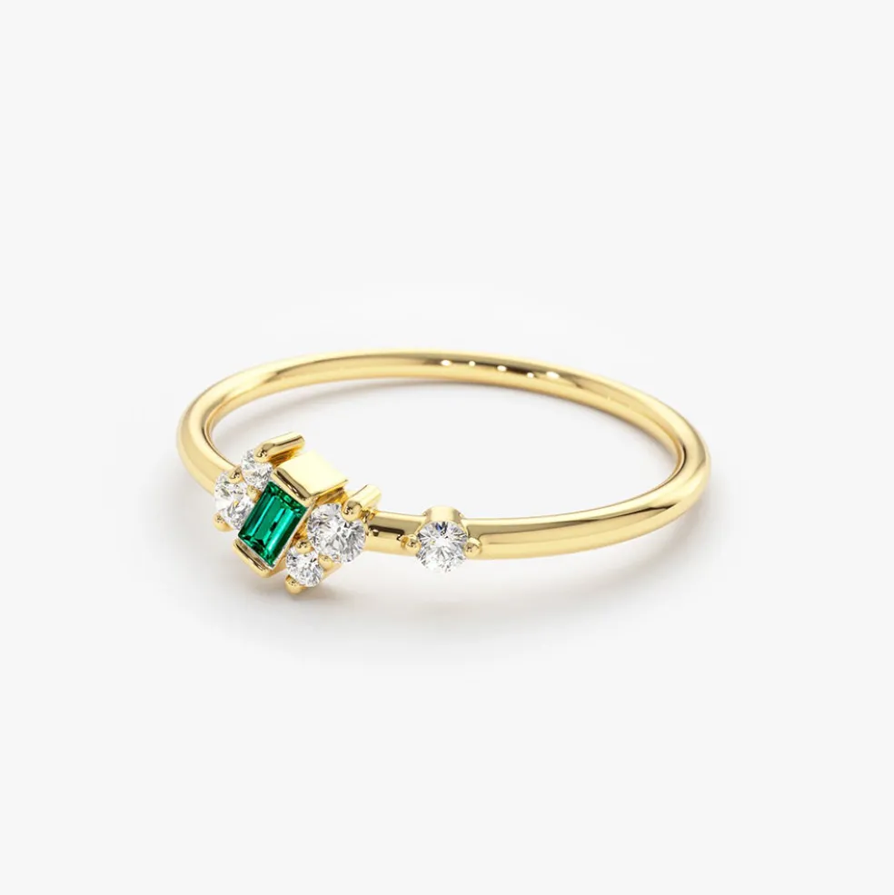 14k Slanted Baguette Emerald Ring