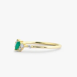 14k Slanted Marquise Emerald and Diamond Ring