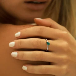 14k Slanted Pear Shape Emerald Ring with Pave Diamonds