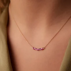 14K Slanted Ruby and Round Diamond Necklace