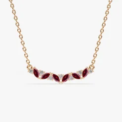 14K Slanted Ruby and Round Diamond Necklace