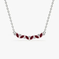 14K Slanted Ruby and Round Diamond Necklace