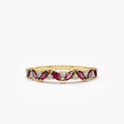 14k Slanted Ruby and Round Diamond Ring