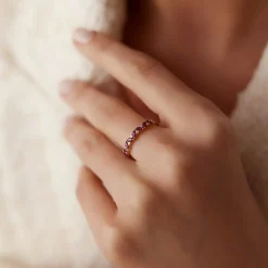 14k Slanted Ruby and Round Diamond Ring
