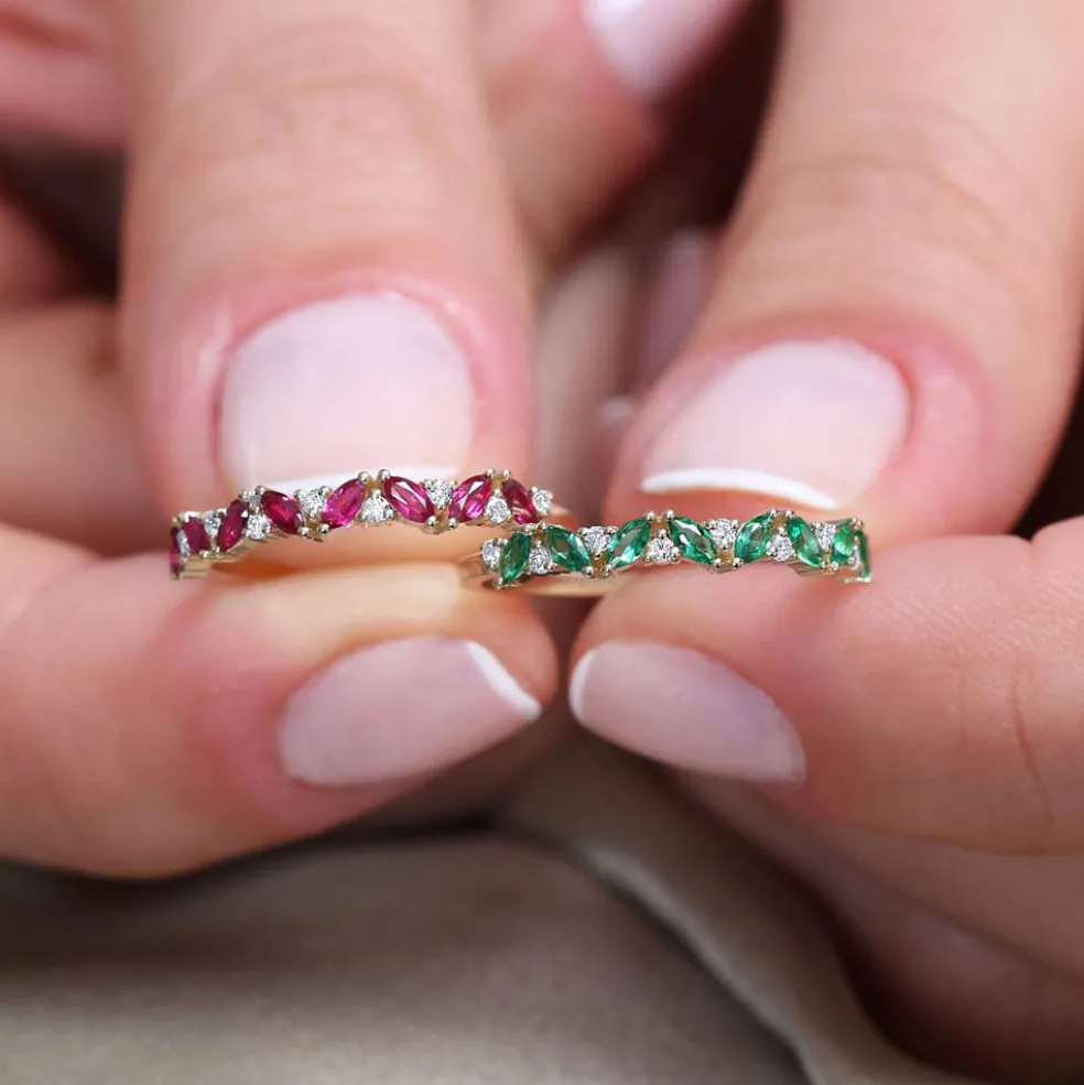 14k Slanted Ruby and Round Diamond Ring